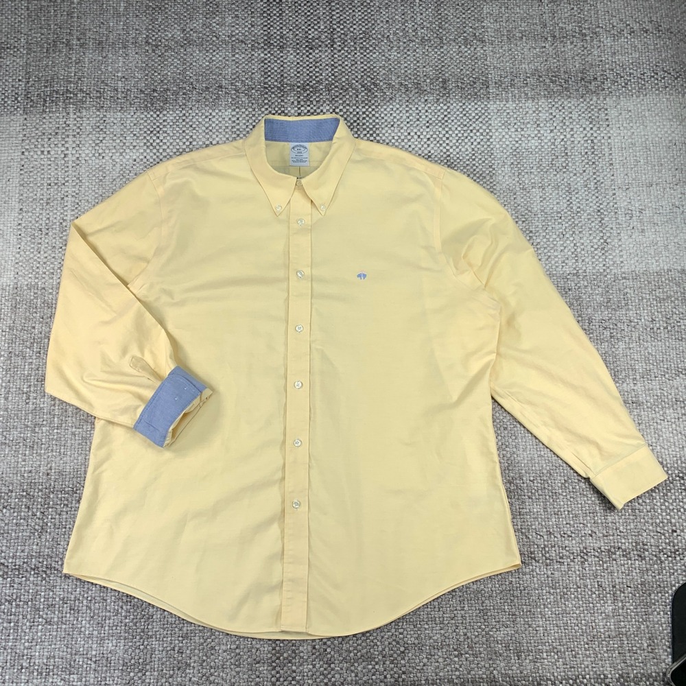 Brooks Brothers Dress Shirt Mens XXL Yellow 1818 Regent Non-Iron Supima Cotton